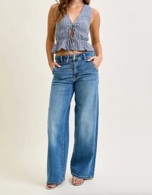 Judy Blue Women's Medium Wash Wide Column High-Rise Trouser Jeans