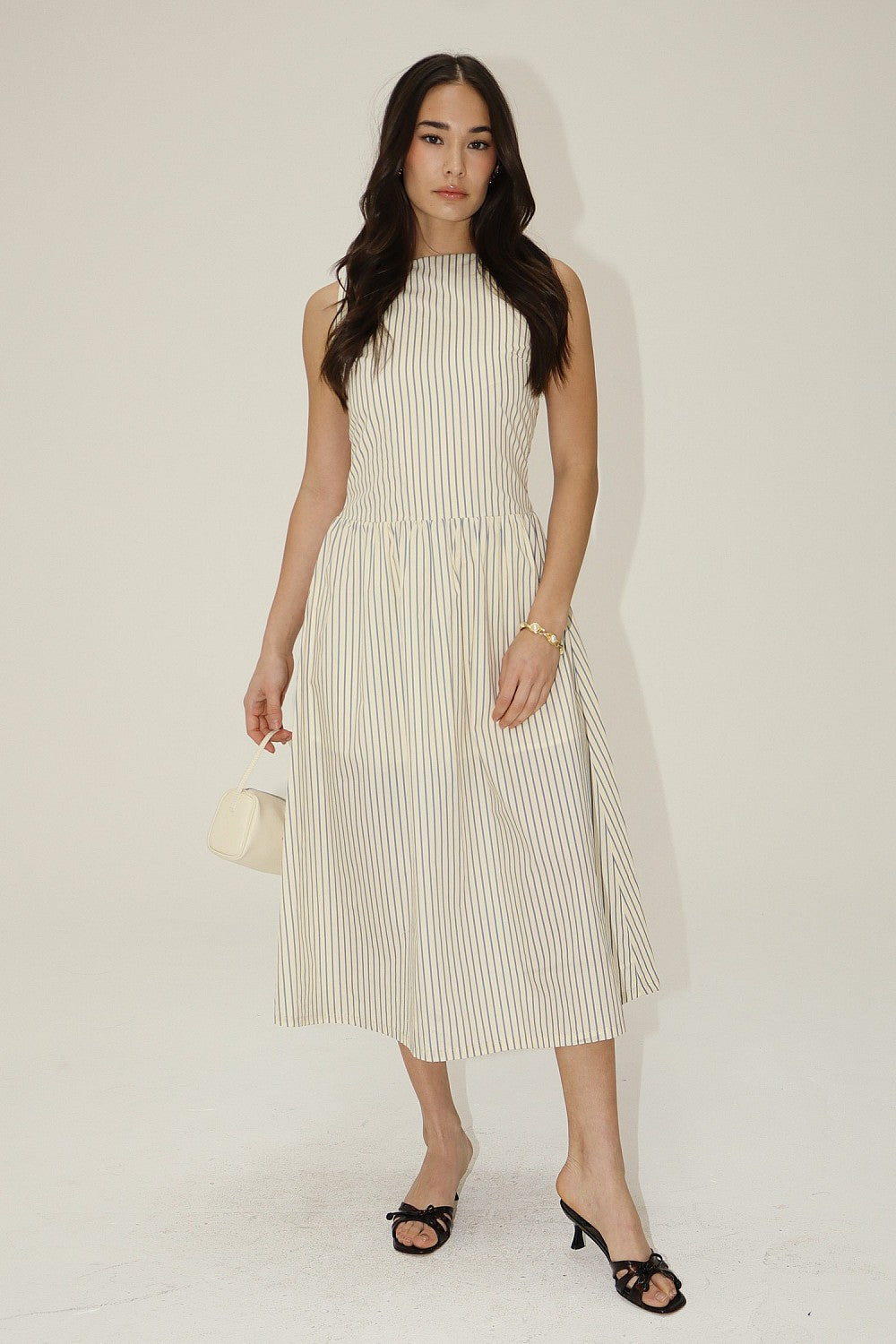 striped drop waist dress Edikted Women's Glossy Striped Drop Waist Mini Dress