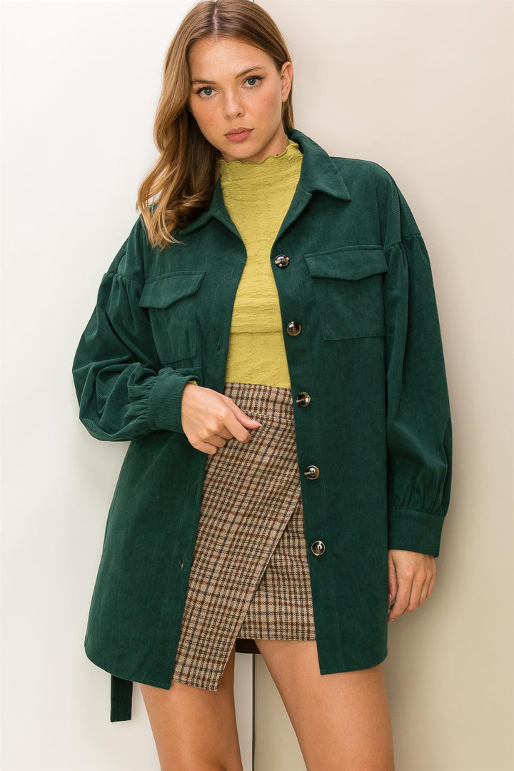 Corduroy belted jacket outlet