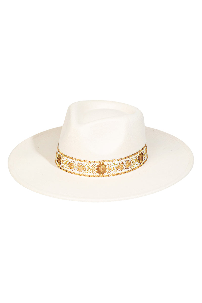 Gold Embroidered Strap Fedora