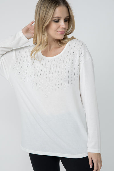 Long Sleeve Knitted Top with Stones