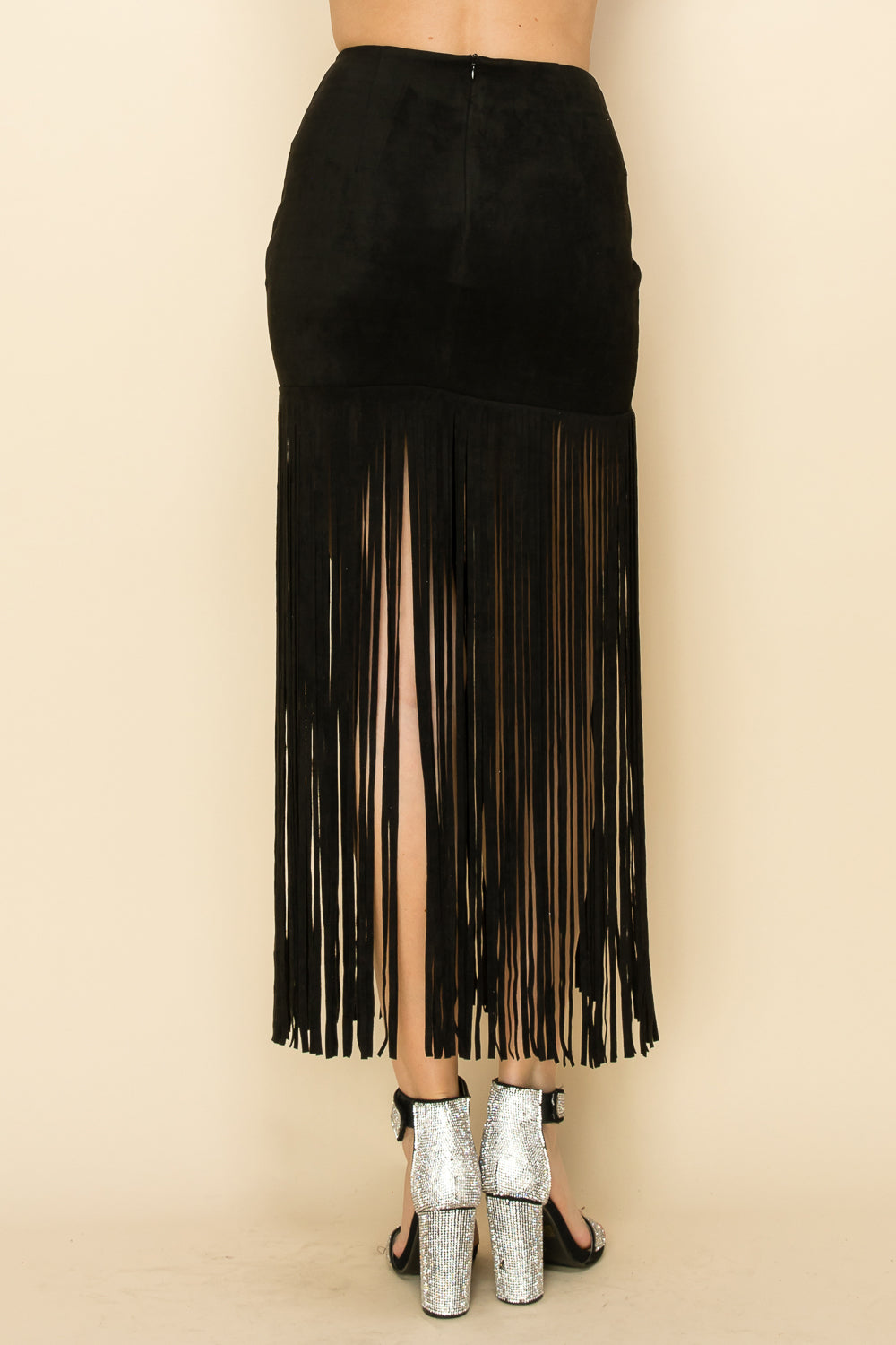 Stud Detail Fringe Maxi Skirt