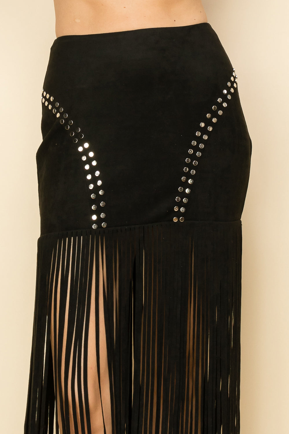 Stud Detail Fringe Maxi Skirt