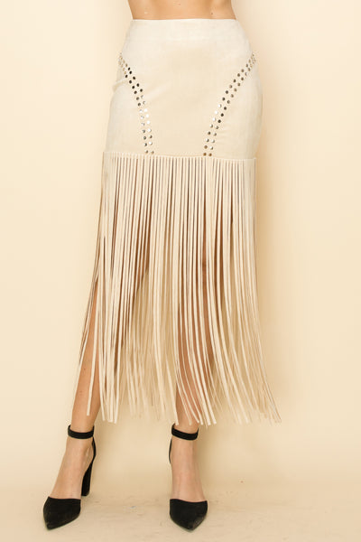 Stud Detail Fringe Maxi Skirt