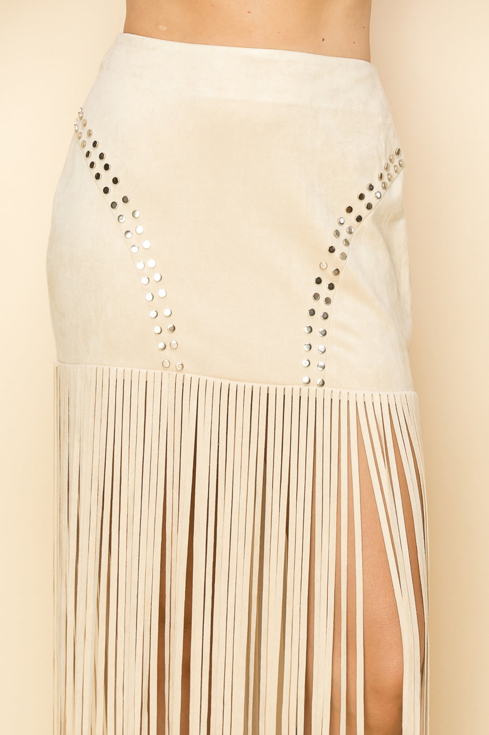 Stud Detail Fringe Maxi Skirt