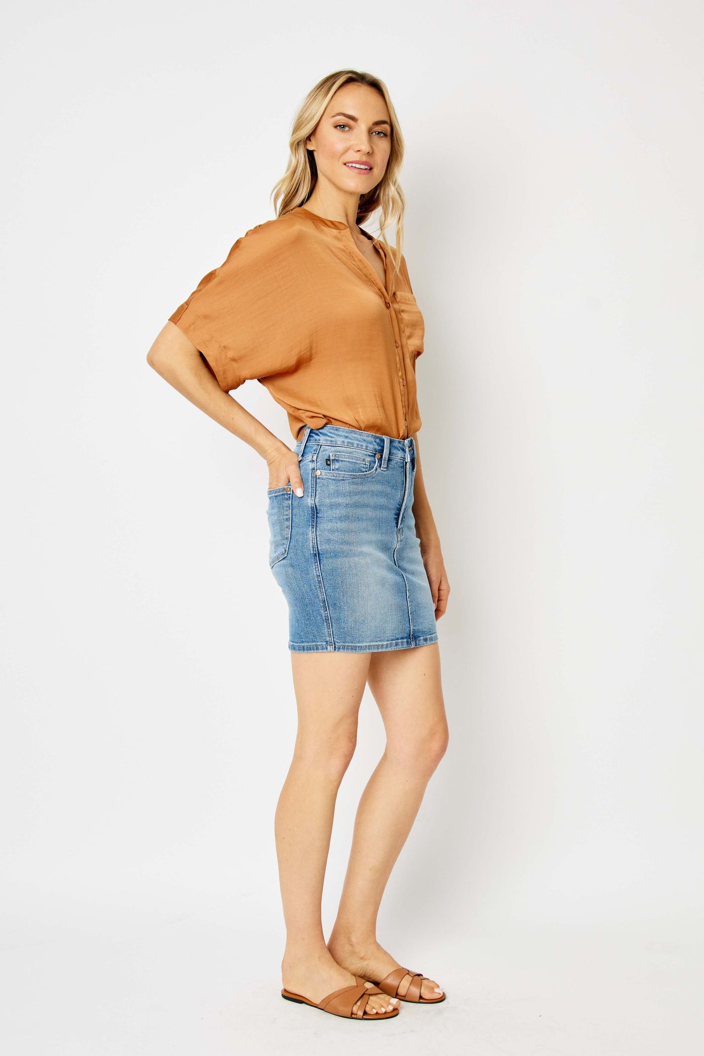 High Rise Denim Mini Skirt