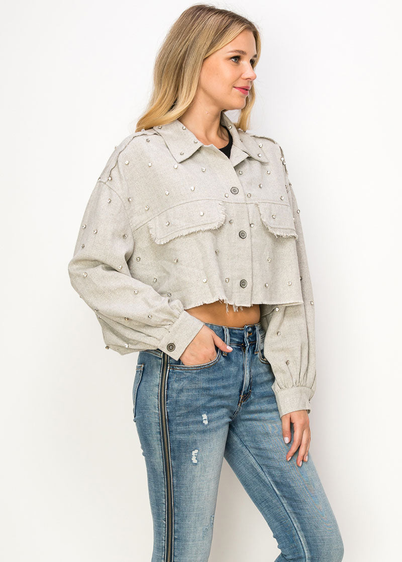 Rhinestone Embellishment Crop Jacket