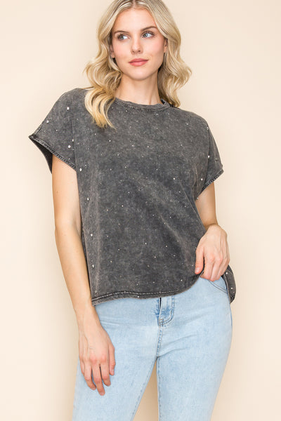 Mineral Wash Rhinestone Crop Top