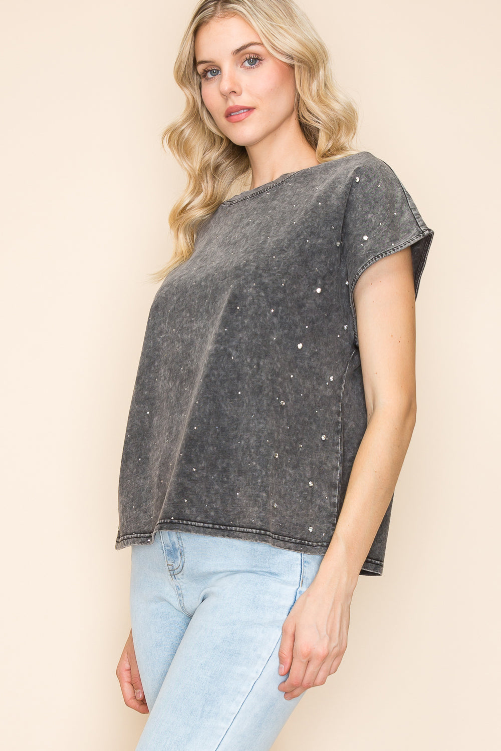 Mineral Wash Rhinestone Crop Top