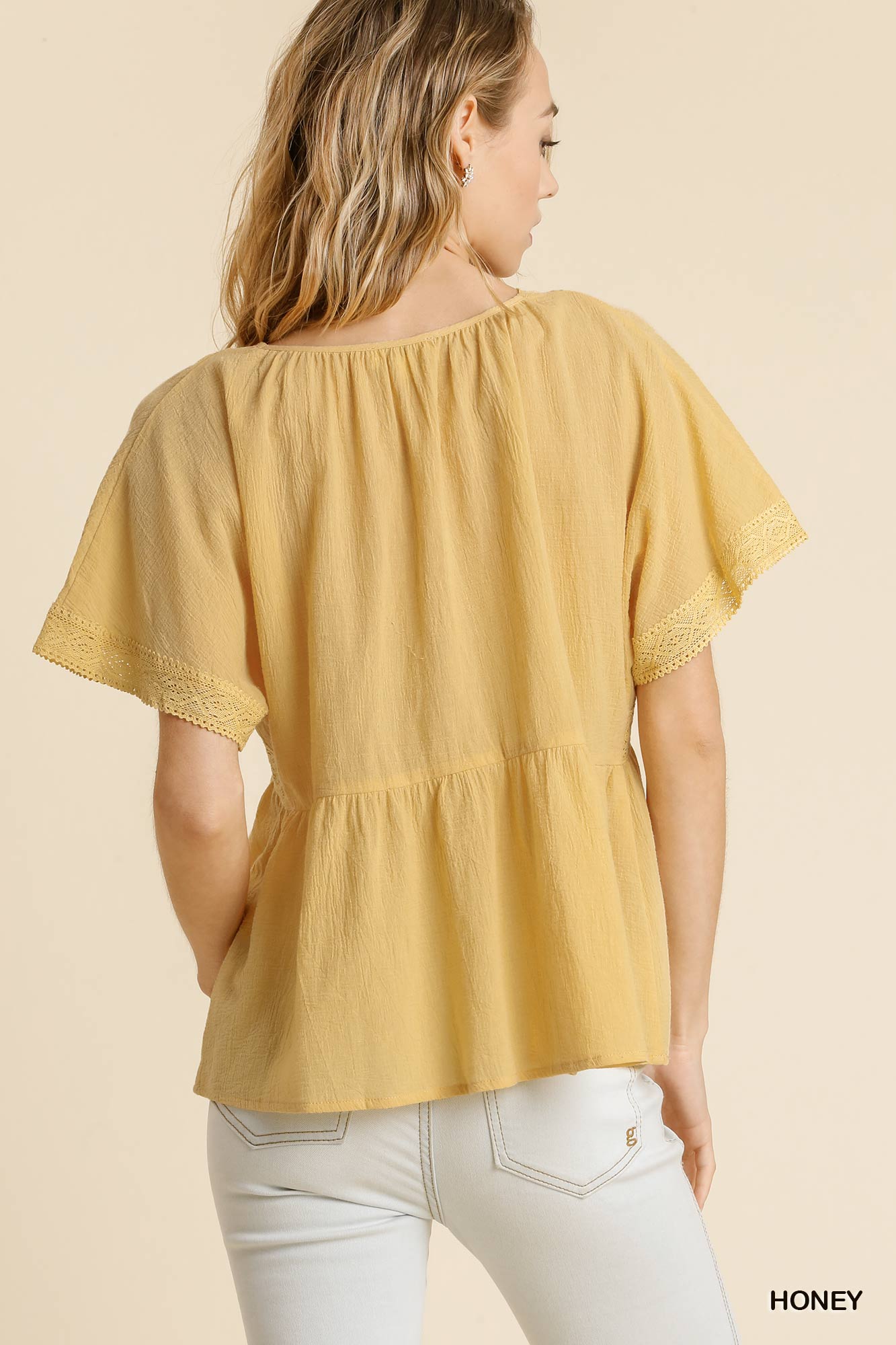 Lace Trim V Neck Blouse