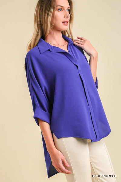 Button Down High Low Blouse