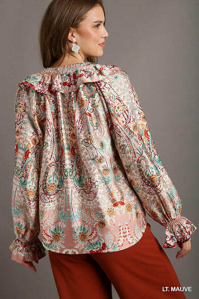 Mixed Print Ruffle Blouse