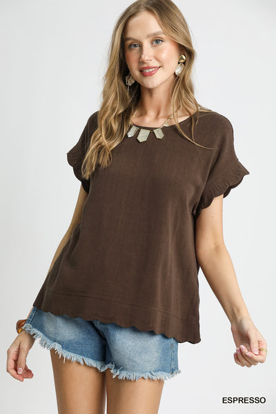 Scallop Trim Linen Blouse