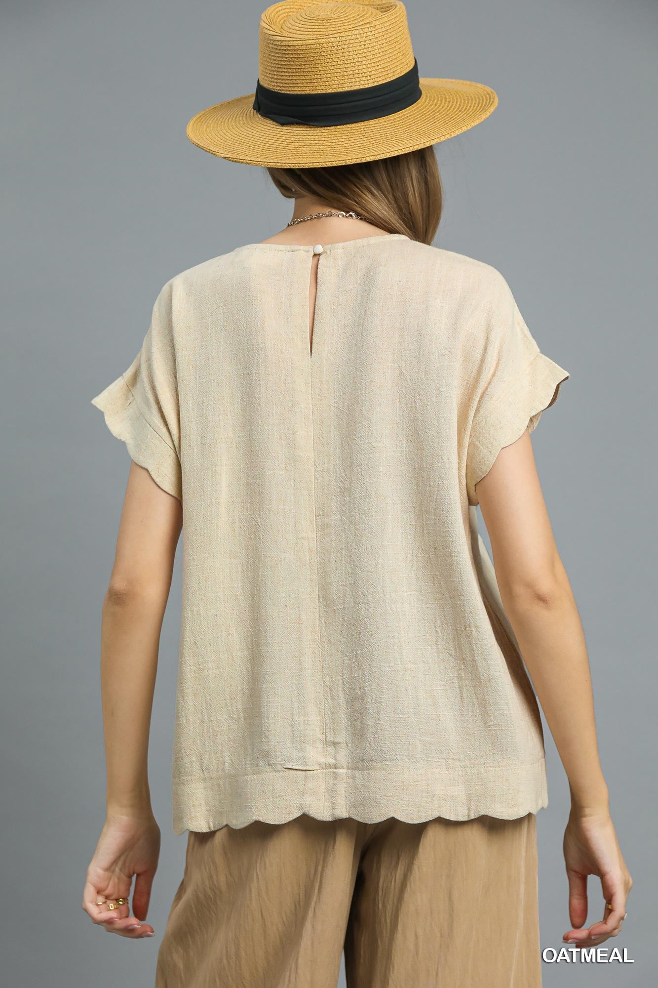 Scallop Trim Linen Blouse