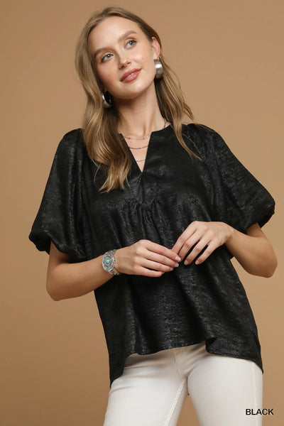 Metallic Puff Sleeve Blouse