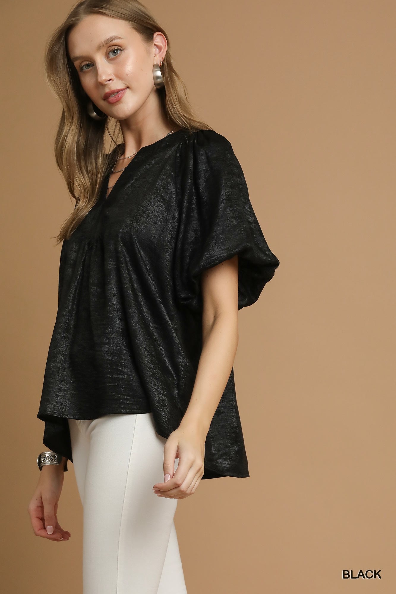 Metallic Puff Sleeve Blouse