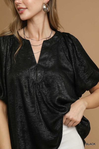 Metallic Puff Sleeve Blouse
