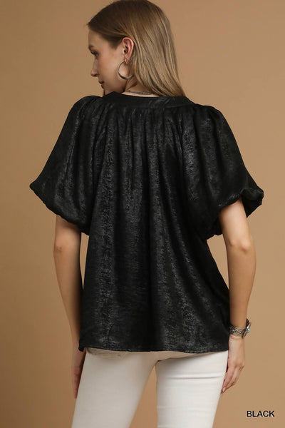 Metallic Puff Sleeve Blouse
