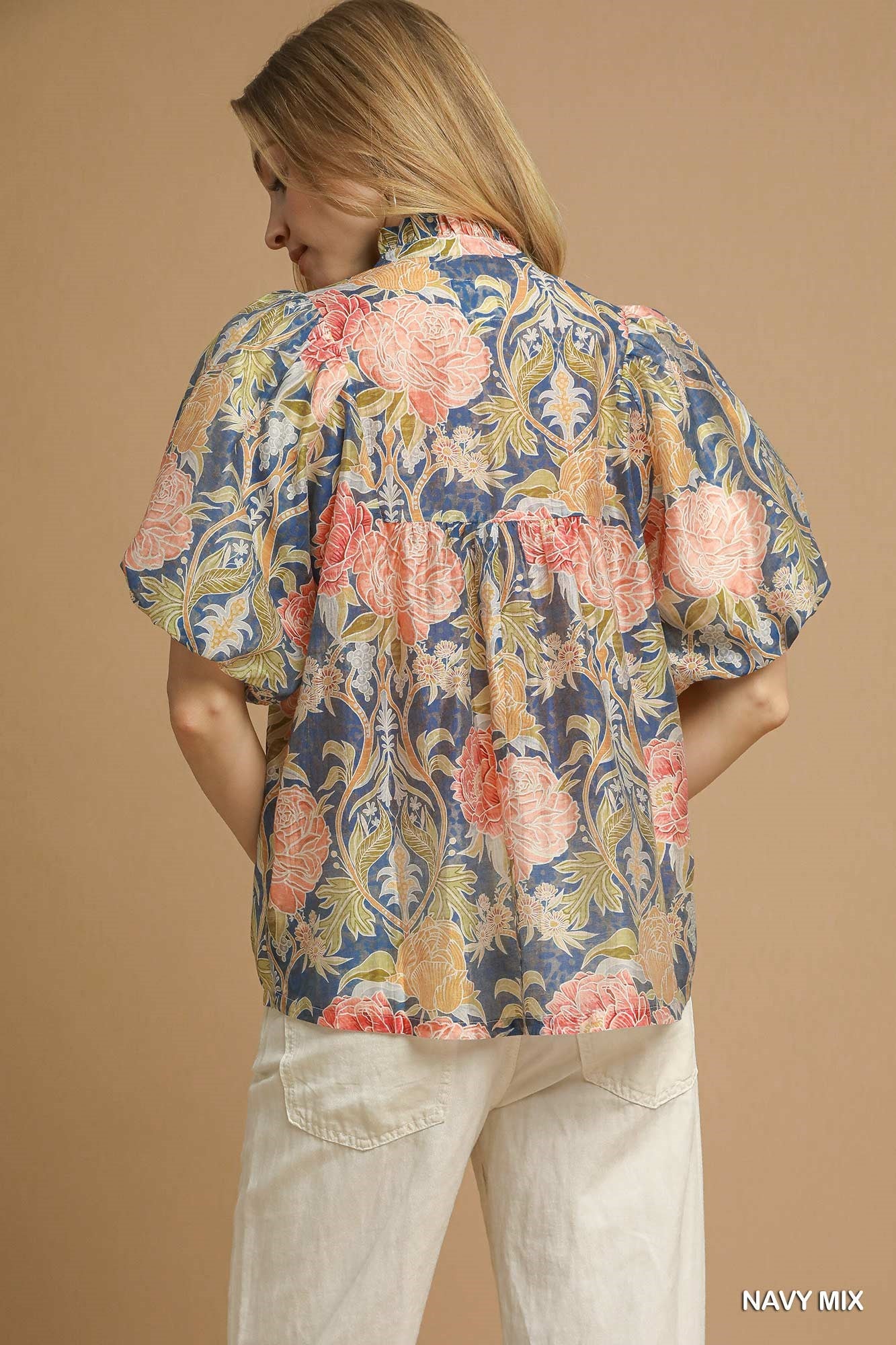 Floral Puff Sleeve Peasant Blouse