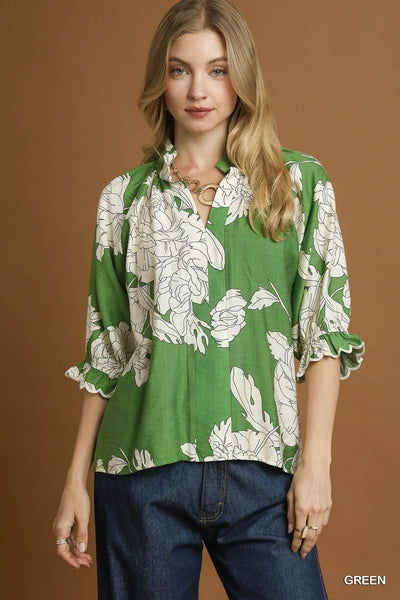 Floral Scallop Trim Blouse