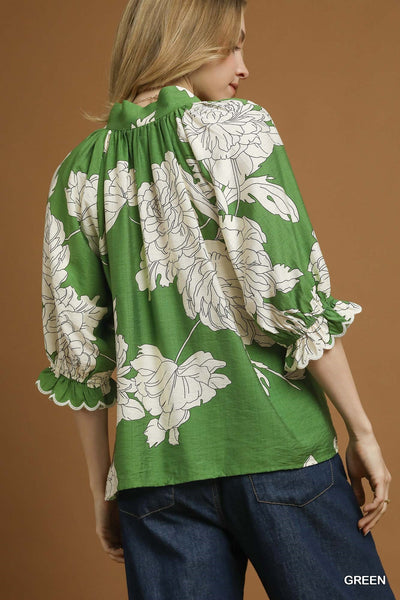 Floral Scallop Trim Blouse
