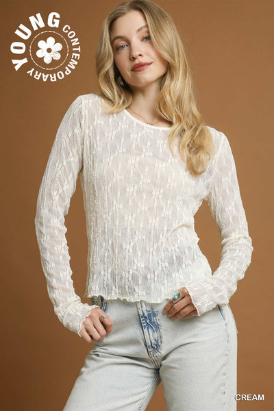 Lace Textured Long Sleeve Top