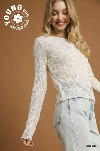 Lace Textured Long Sleeve Top