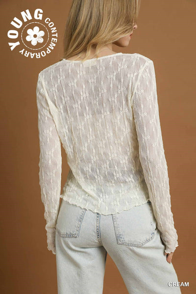 Lace Textured Long Sleeve Top