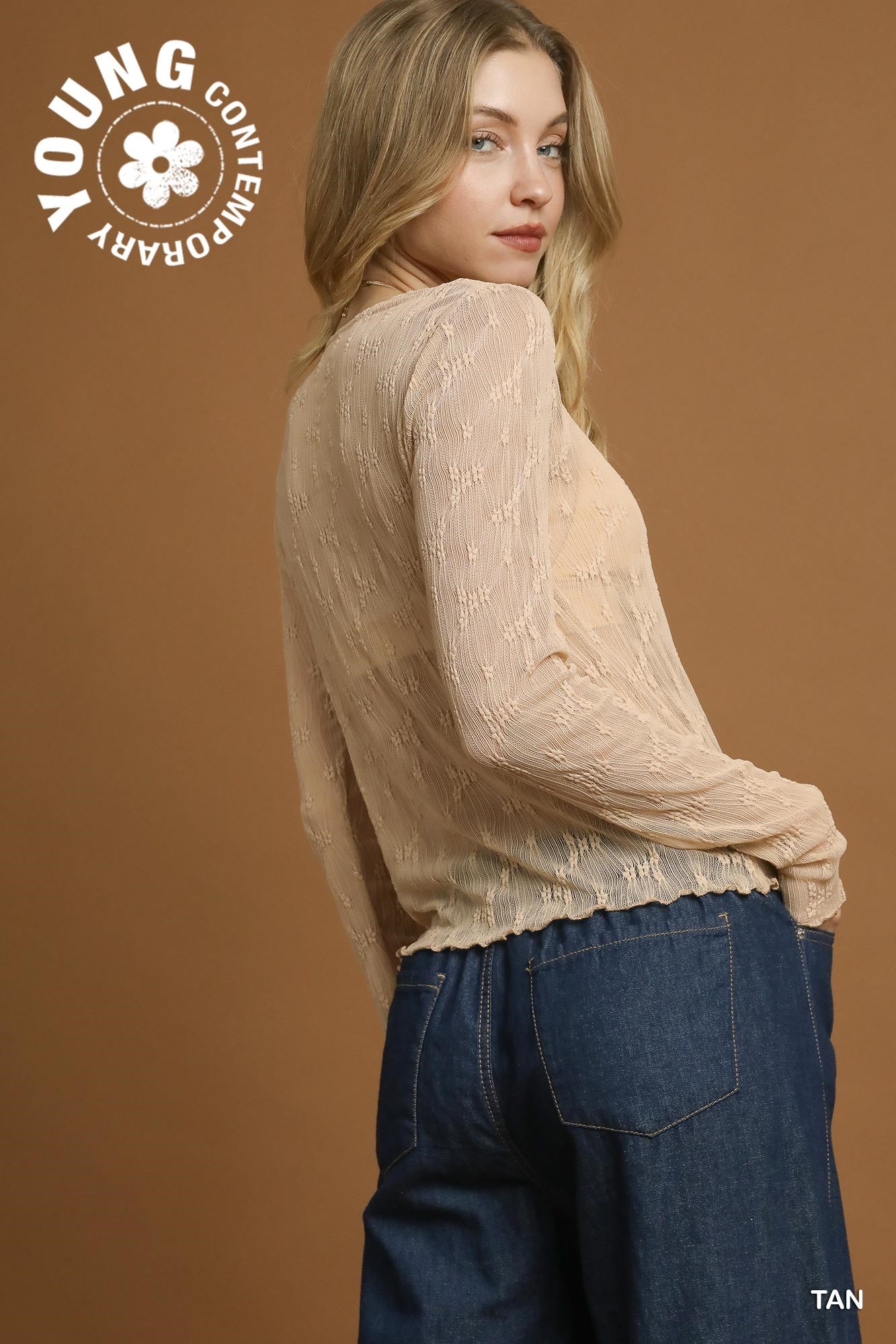 Lace Textured Long Sleeve Top