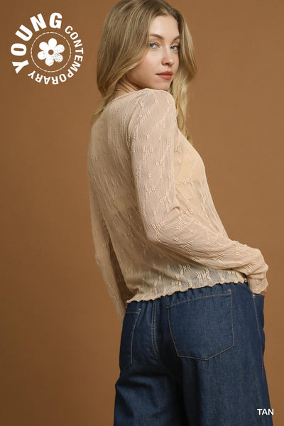 Lace Textured Long Sleeve Top