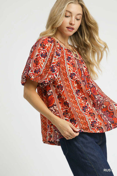 Floral Stripe Puff Sleeve Blouse