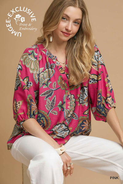 Paisley Puff Sleeve Blouse