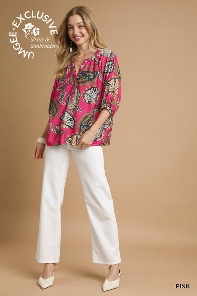 Paisley Puff Sleeve Blouse