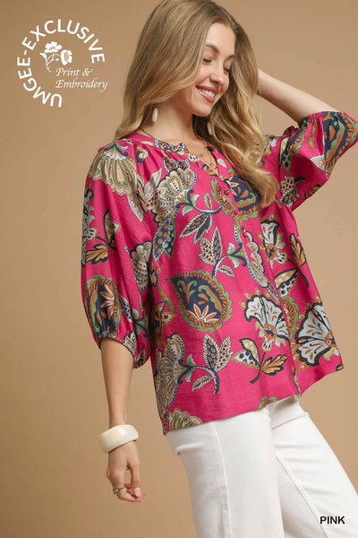 Paisley Puff Sleeve Blouse