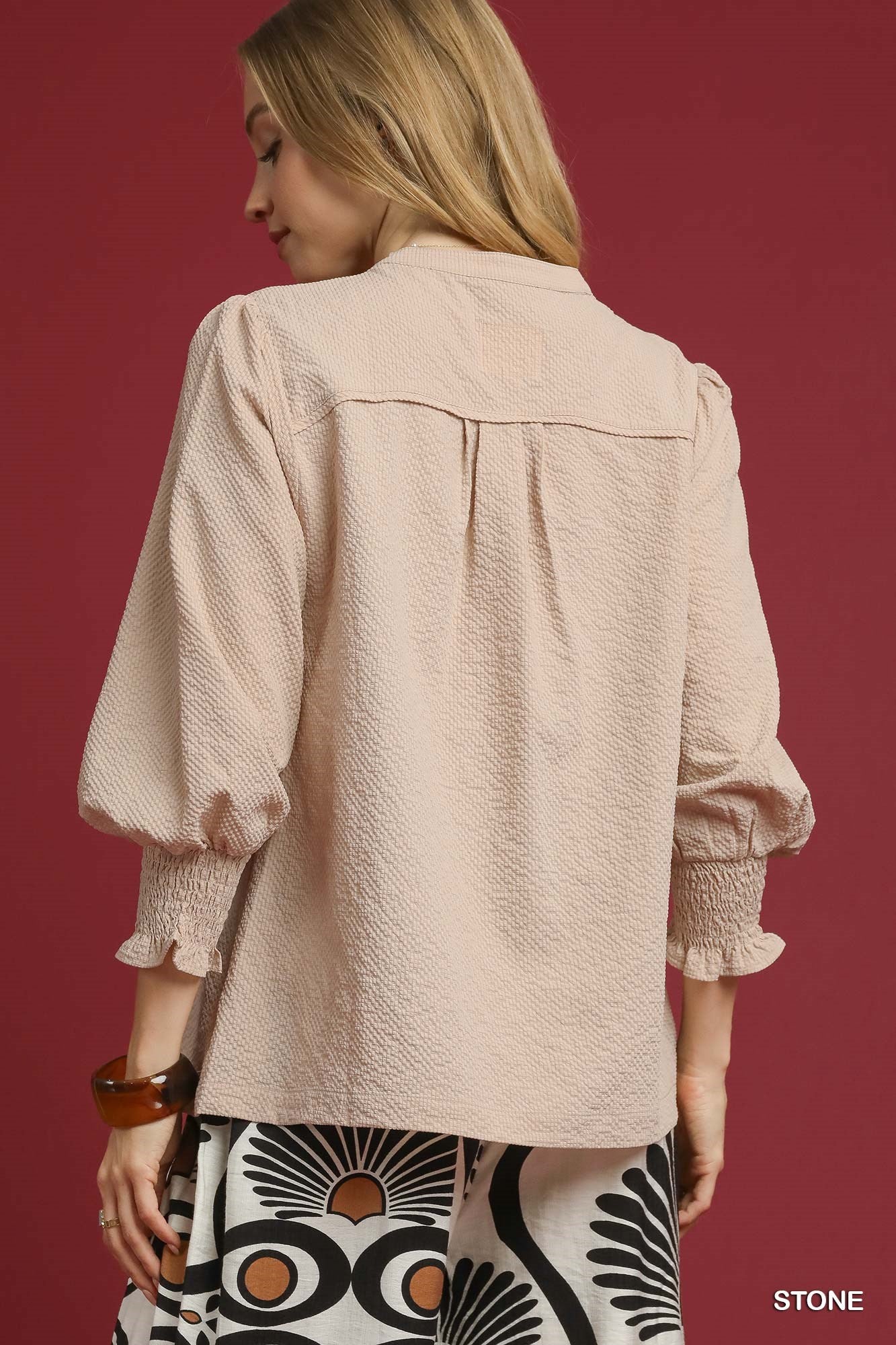 Smocked V Neck Blouse
