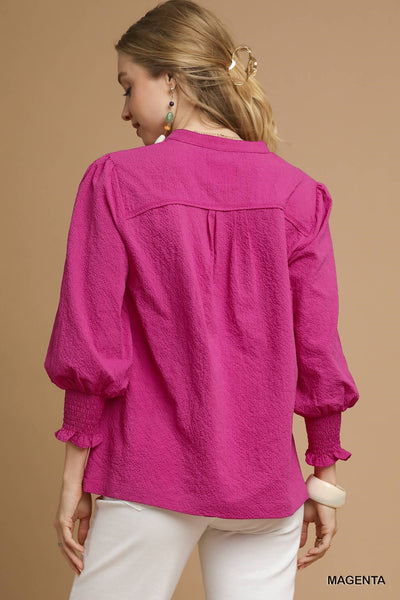 Textured V Neck Blouse