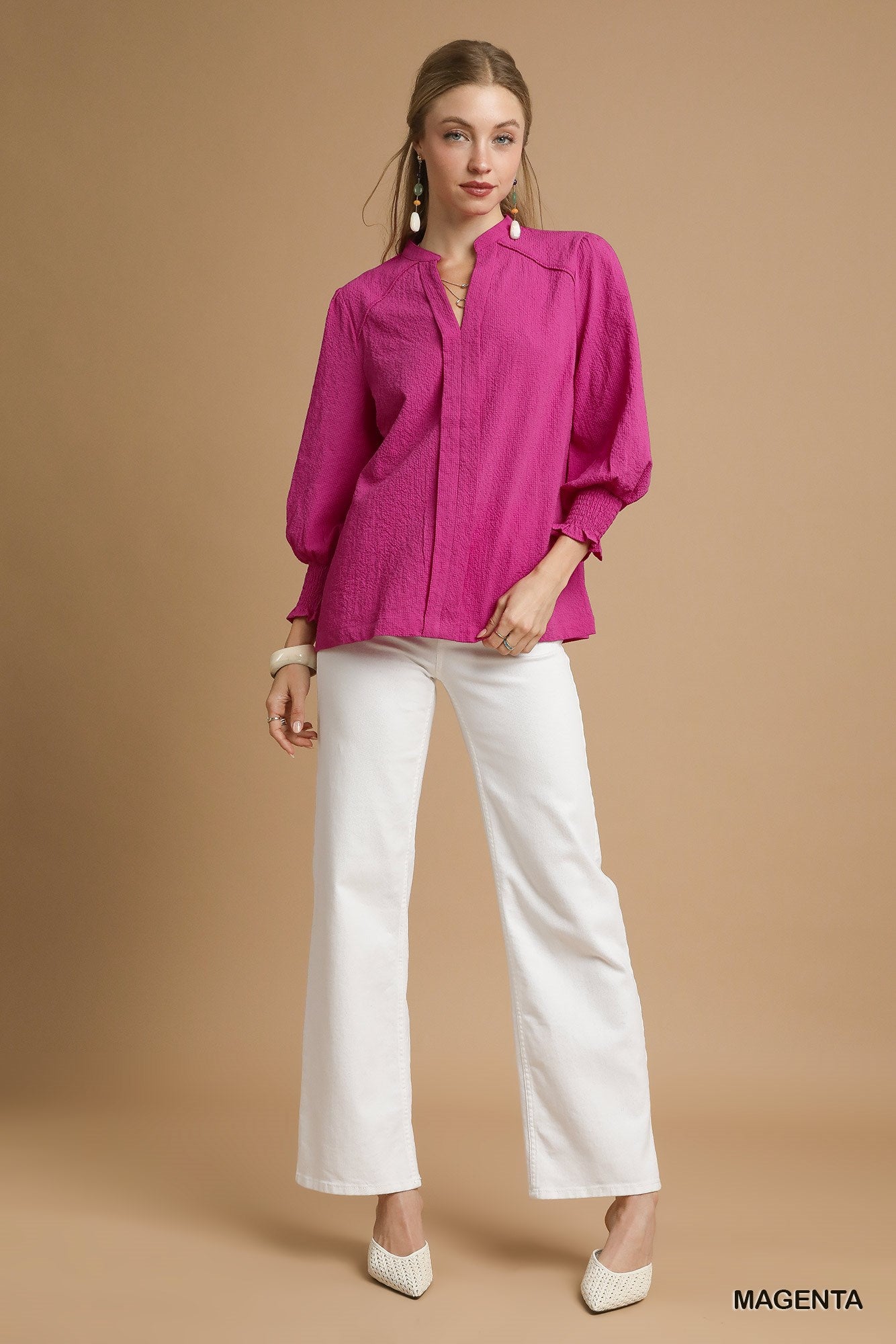 Textured V Neck Blouse