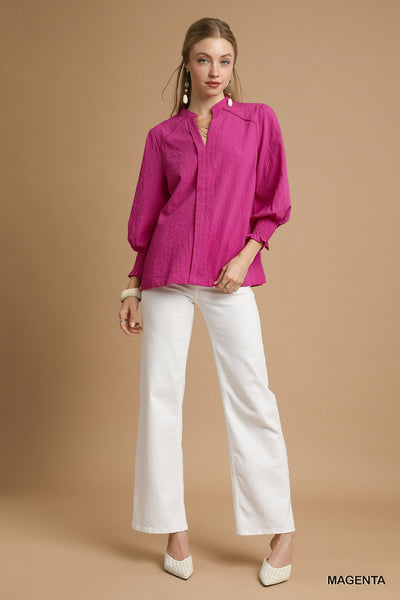 Textured V Neck Blouse