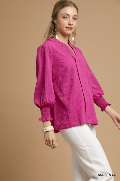 Textured V Neck Blouse