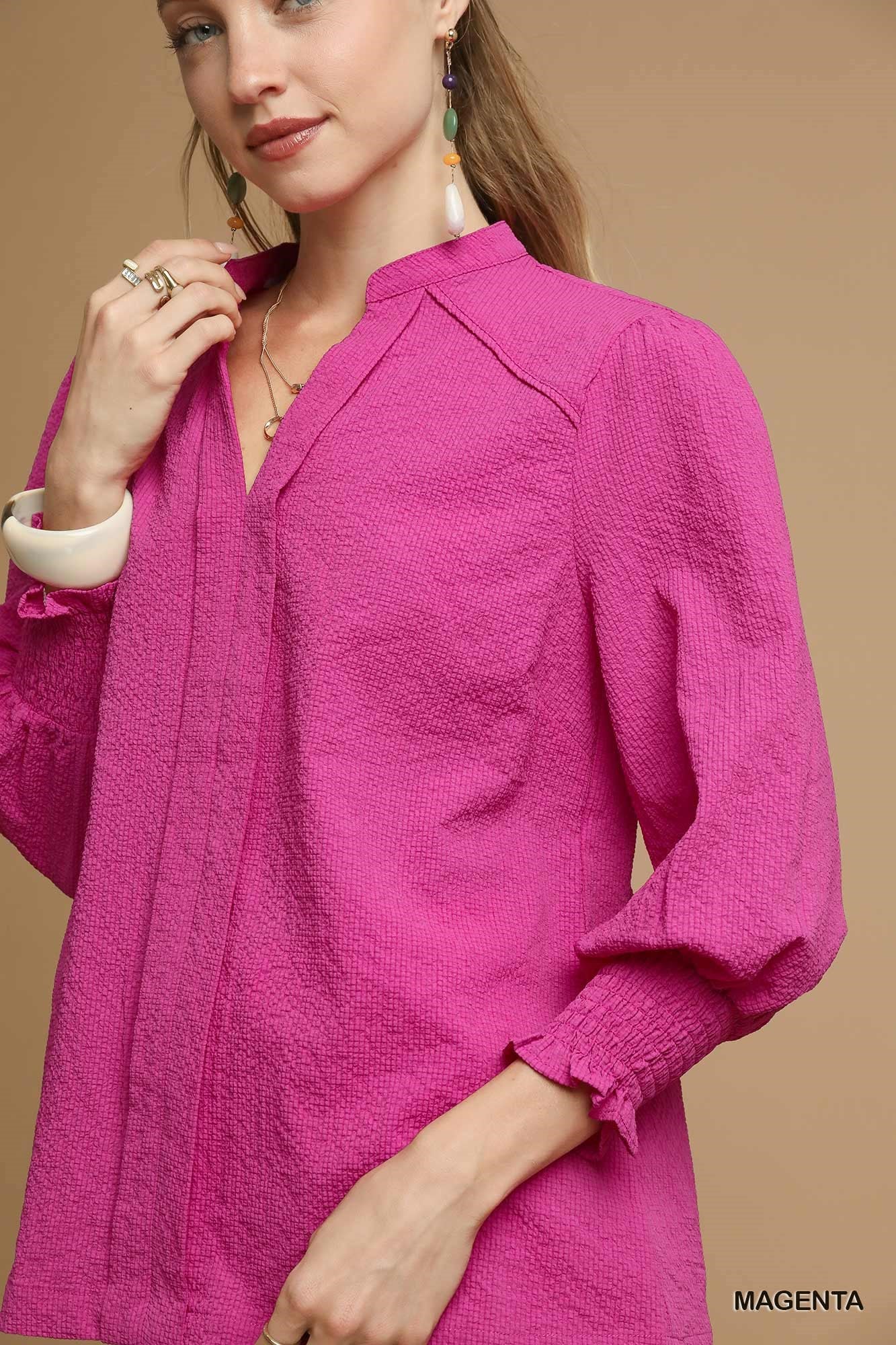 Textured V Neck Blouse