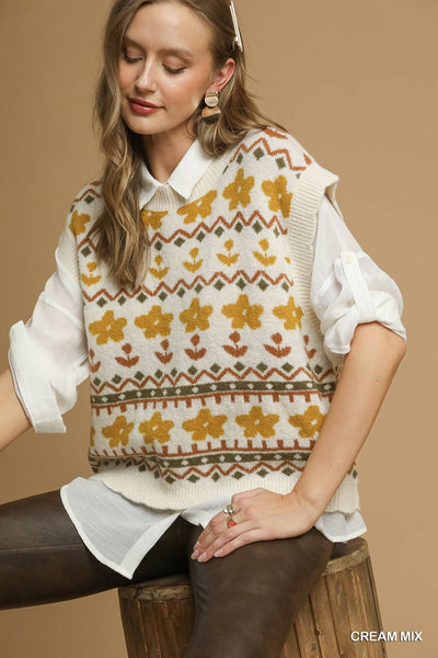 Floral Knit Sweater Vest