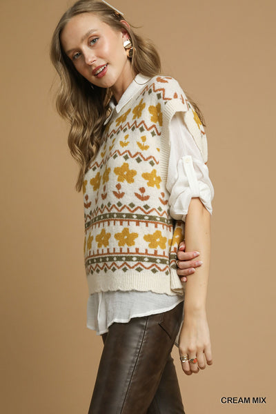 Floral Knit Sweater Vest
