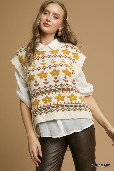 Floral Knit Sweater Vest