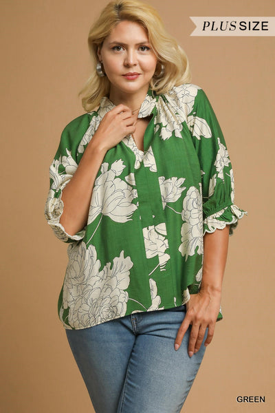 Floral Scallop Trim Blouse