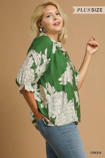Floral Scallop Trim Blouse
