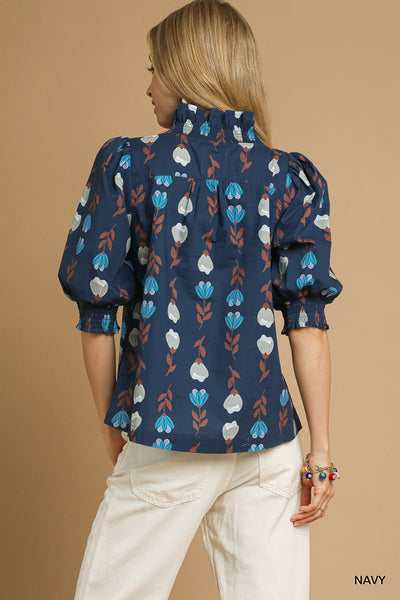 Ruffle Trim Puff Sleeve Blouse