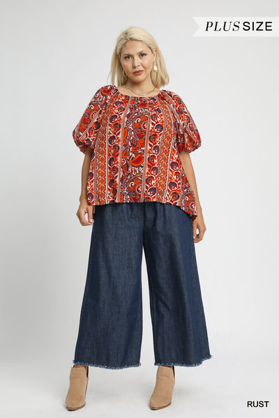 Floral Stripe Puff Sleeve Blouse