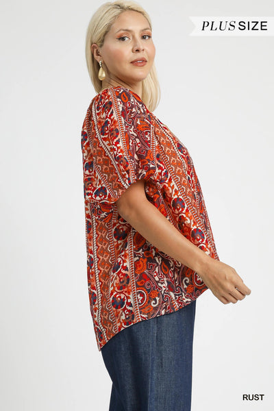 Floral Stripe Puff Sleeve Blouse