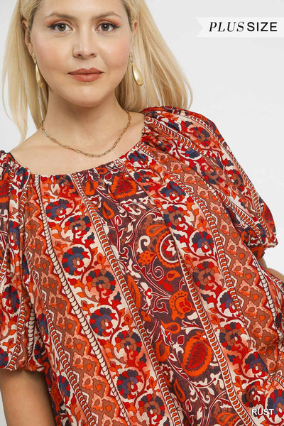 Floral Stripe Puff Sleeve Blouse