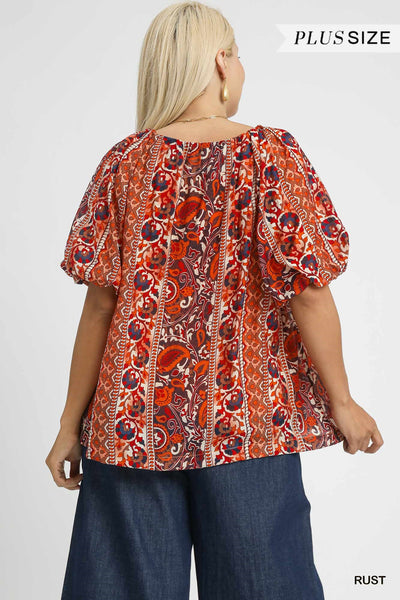 Floral Stripe Puff Sleeve Blouse